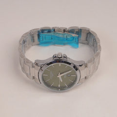 Man Silver Chain Watch With Green Dial