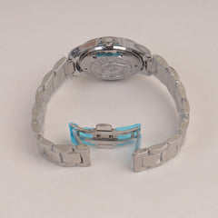 Man Silver Chain Watch With Green Dial