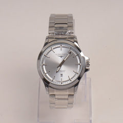 Man Silver Chain Watch With Silver Dial