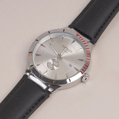 Black Straps Mans Watch With Silver Dial