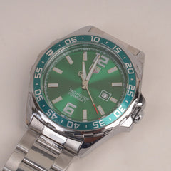 Mans Silver Chain Watch With Green Dial