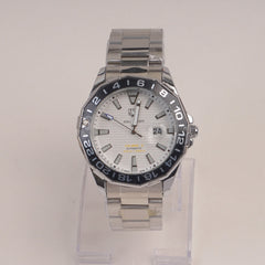Mans Silver Chain Watch With White Dial