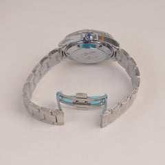 Mans Silver Chain Watch With White Dial