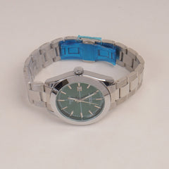 Mans Silver Chain Watch With Green Dial