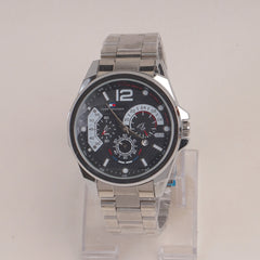 Mans Silver Chain Watch With Black Dial