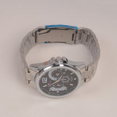 Mans Silver Chain Watch With Black Dial
