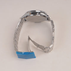 Mans Silver Chain Watch With Black Dial