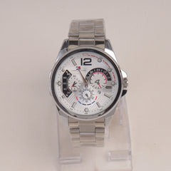 Mans Silver Chain Watch With White Dial