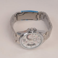 Mans Silver Chain Watch With White Dial