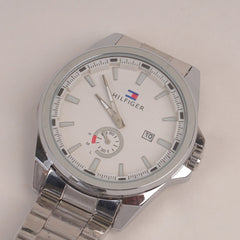 Mans Silver Chain Watch With White Dial