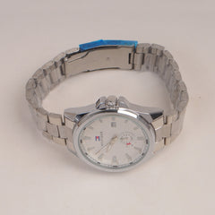 Mans Silver Chain Watch With White Dial