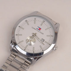 Mans Silver Chain Watch With White Dial