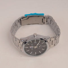 Mans Silver Chain Watch With Black Dial