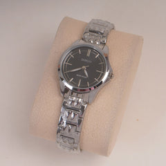 Silver Chain Womans Watch Black Dial