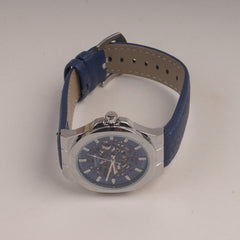 Blue Straps Mans Watch With Silver Blue Dial