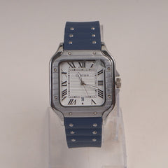 Blue Straps Mans Square Shape Watch With White Dial