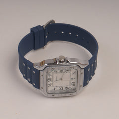 Blue Straps Mans Square Shape Watch With White Dial