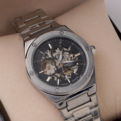 Mans Automatic Chain Wrist Watch Silver Blk