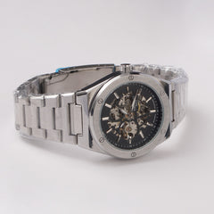 Mans Automatic Chain Wrist Watch Silver Blk