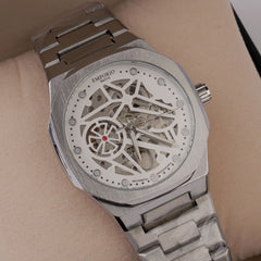 Mans Automatic Chain Wrist Watch Silver Wht