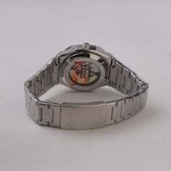 Mans Automatic Chain Wrist Watch Silver Wht