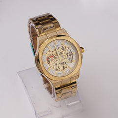 Mans Automatic Chain Wrist Watch Golden Wht