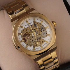 Mans Automatic Chain Wrist Watch Golden Wht