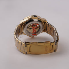 Mans Automatic Chain Wrist Watch Golden Wht
