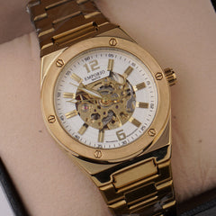 Mans Automatic Chain Wrist Watch Golden Wht 1