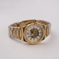 Mans Automatic Chain Wrist Watch Golden Wht 1