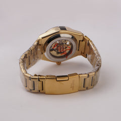 Mans Automatic Chain Wrist Watch Golden Wht 1