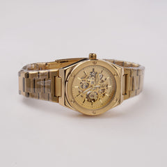 Mans Automatic Chain Wrist Watch Golden Gld