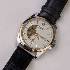 Mans Automatic Watch With Leather Straps Silver Gld
