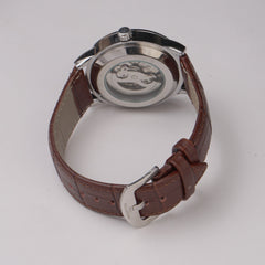 Mans Automatic Watch With Leather Straps Silver Wht