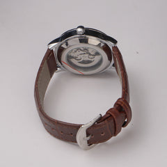 Mans Automatic Watch With Leather Straps Silver Wht 1