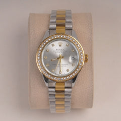 Two Tone Womans Silver Chain Wrist Watch With Silver Dial