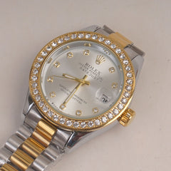 Two Tone Womans Silver Chain Wrist Watch With Silver Dial