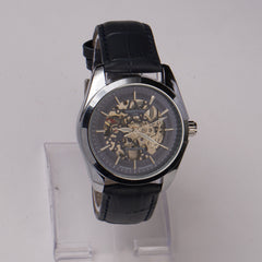 Mans Automatic Watch With Leather Straps Silver B