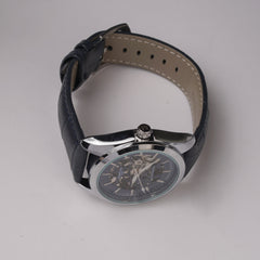Mans Automatic Watch With Leather Straps Silver B
