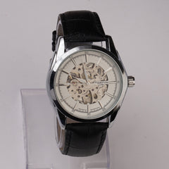 Mans Automatic Watch With Leather Straps Silver Wht