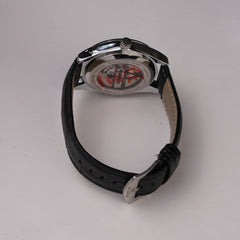 Mans Automatic Watch With Leather Straps Silver Wht