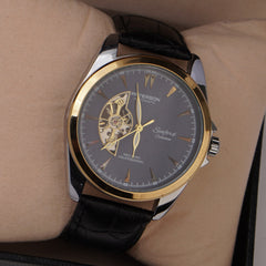 Mans Automatic Watch With Leather Straps Silver Bl