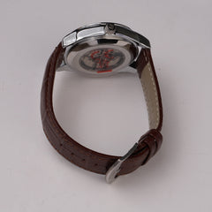 Mans Automatic Watch With Leather Straps Silver Wht