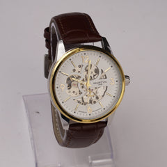 Mans Automatic Watch With Leather Straps Silver Wht 1