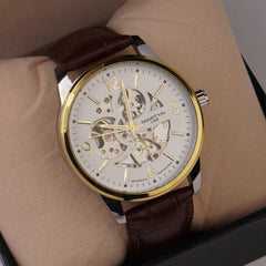 Mans Automatic Watch With Leather Straps Silver Wht 1