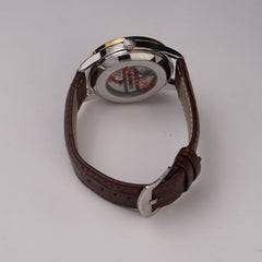 Mans Automatic Watch With Leather Straps Silver Wht 1