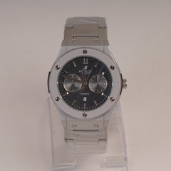 Mens Silver Chain Wrist Watch with Black Dial