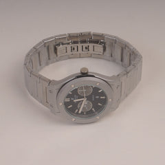 Mens Silver Chain Wrist Watch with Black Dial