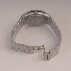 Mens Silver Chain Wrist Watch with Black Dial