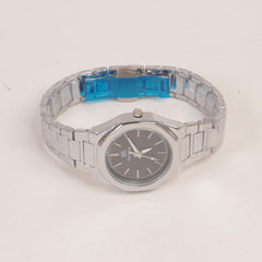 Women's Silver Chain Wrist Watch With Black Dial